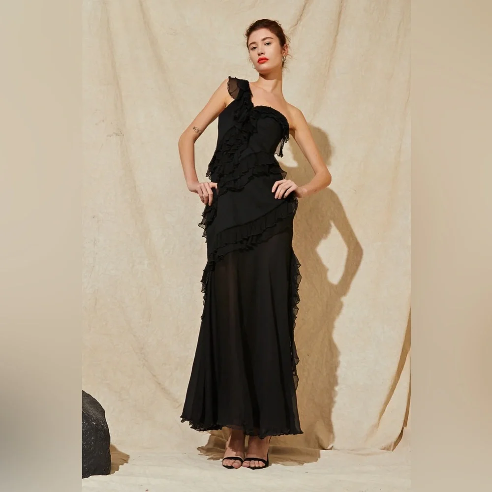 AMUR Harlow Black One-Shoulder Maxi Dress - Picture 2 of 16